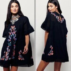 FREE PEOPLE Perfectly Victorian Embroidered Black Dress NWT Size Large